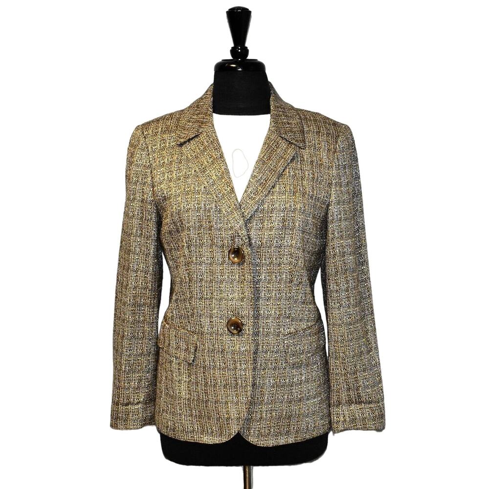 B2 NWT LAFAYETTE 148 NEW YORK Gold & Brown Tweed Jacket Blazer Size 10 $498